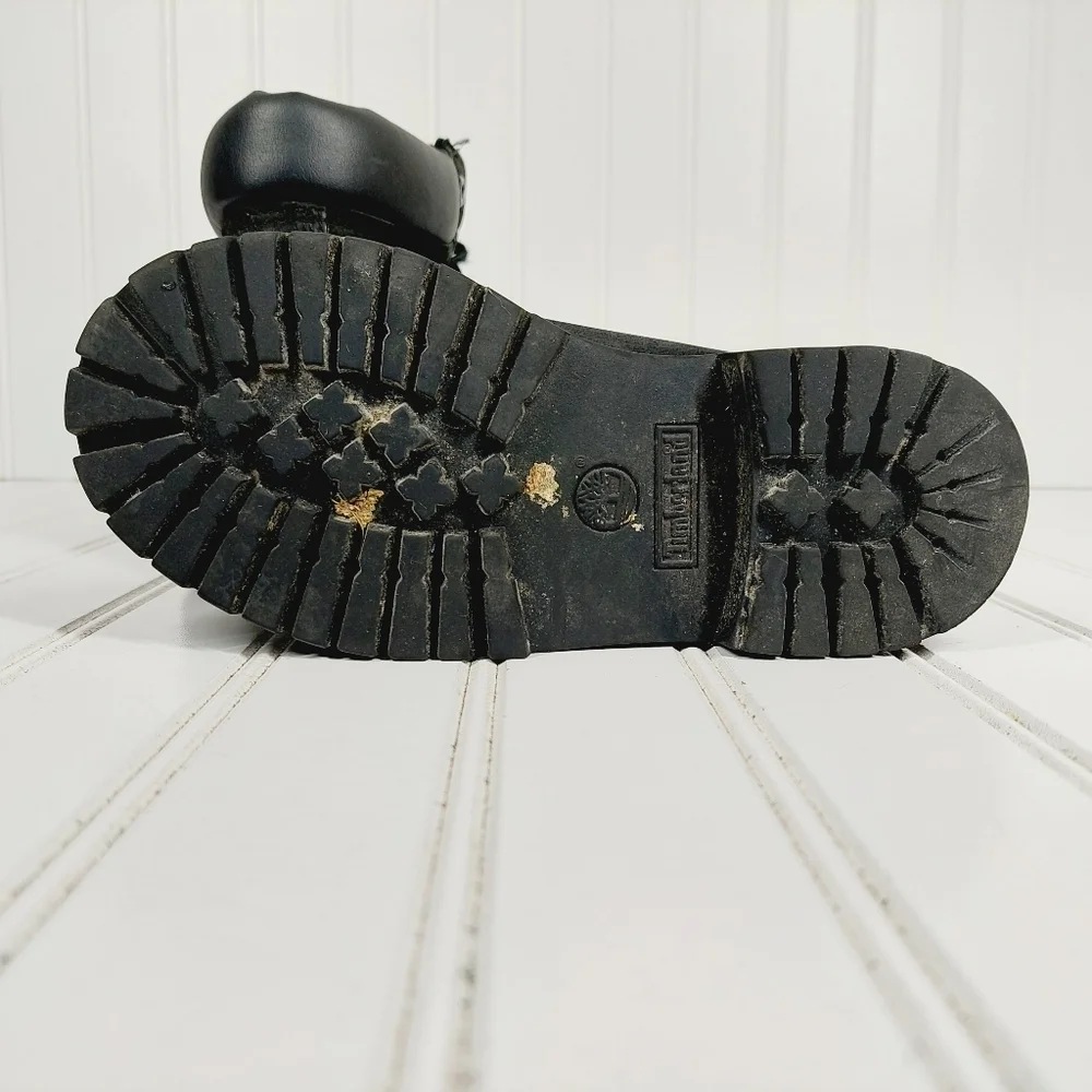 Timberland '6' Classic Black Leather Lace Up Kids Winter Boots A384